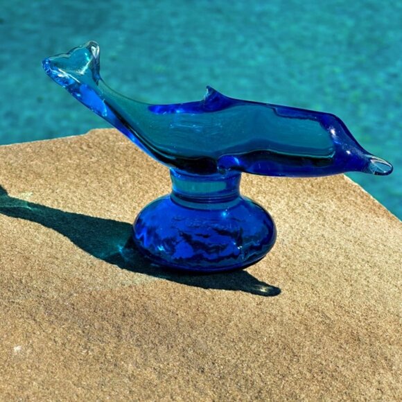 Cobalt Blue Hand Crafted Art Glass Dolphin Signed by Artist RON RAY 1995 6 Inch - Picture 2 of 11